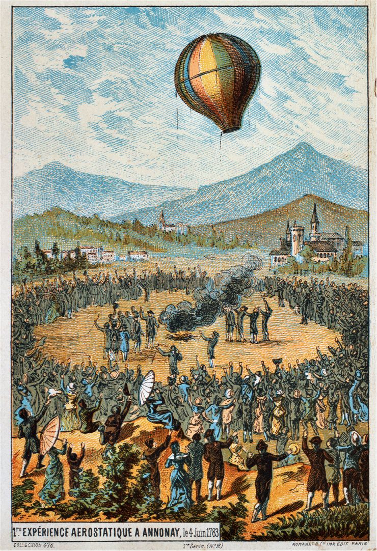 Picture Of First Public Demonstration Of A Balloon By Montogolfier